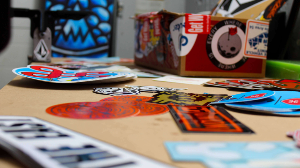 Assorted individual stickers on desk